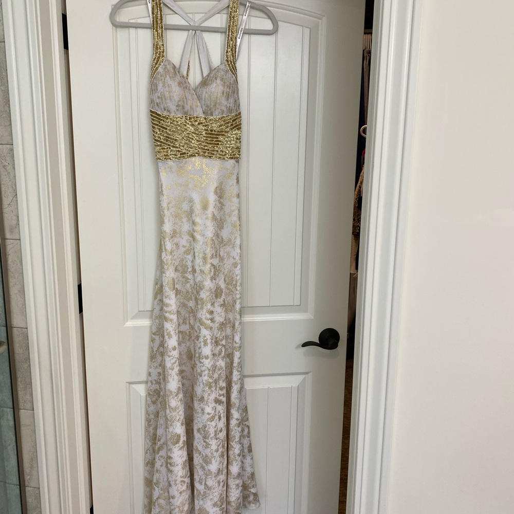La Femme Gold  and White Evening Gown 2